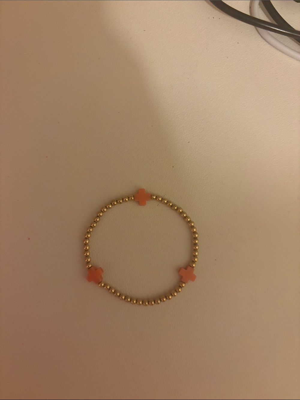 Gold Beaded Bracelet with Orange/coral Cross Accents enewton signature cross 3mm